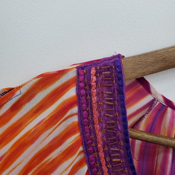 Catherines Womens 2X Sheer Blouse Multicolor Striped Pleated Slit Sleeve Boho - Picture 7 of 13